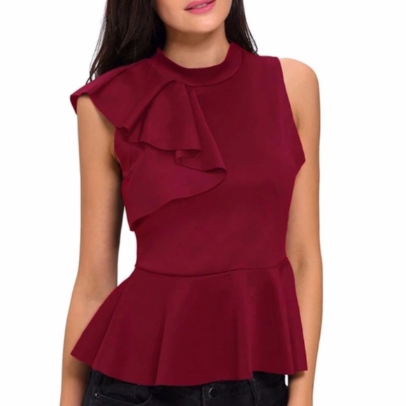 Side Ruffle Stretch Peplum Top - Picture 16 of 16